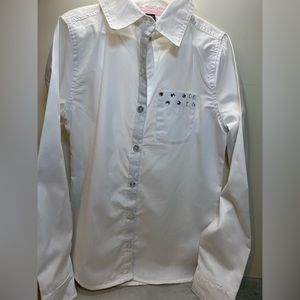 Vintage White Girls Sz 12 U.S. Polo Shirt Rhinestones on Pocket w/Collar